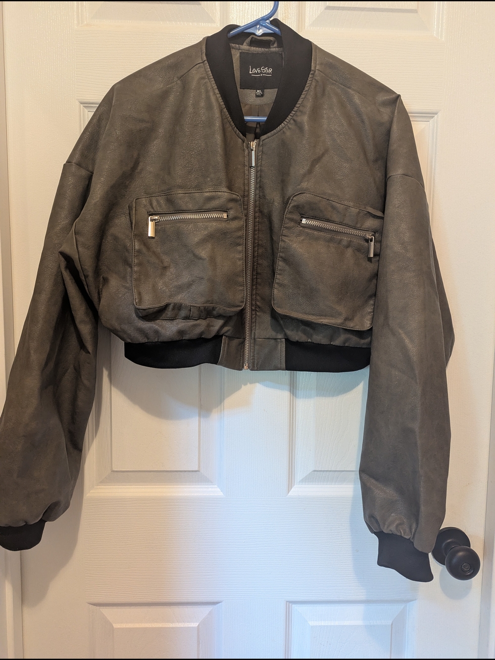 Love Star Cropped Bomber Jacket in Slate Gray